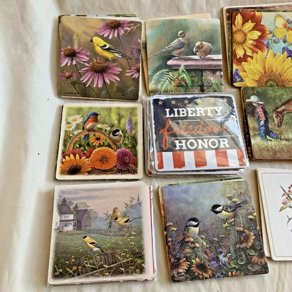 VTG Paper Coasters Lot Cottagecore Country Birds Flower (46 PCs) Mixed Used NEW